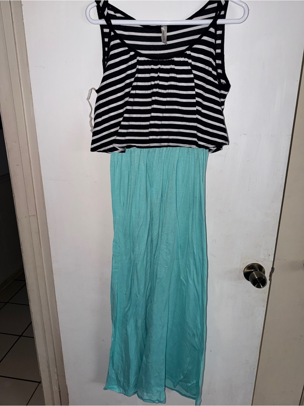 Striped Black & White Top with Aqua Maxi Skirt